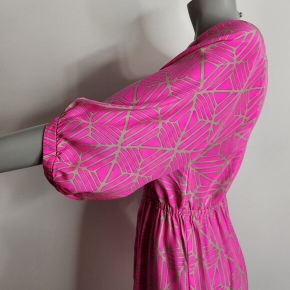 Alice Trixie Hot Pink With Gold Geo Print Silk V Neck Tunic Mini Dress Size S - Picture 4 of 12